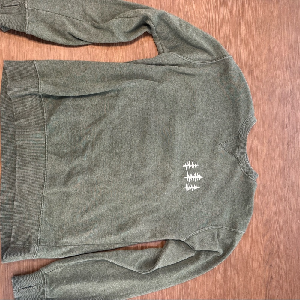Olive Green Crewneck Sweater with Tree Motif